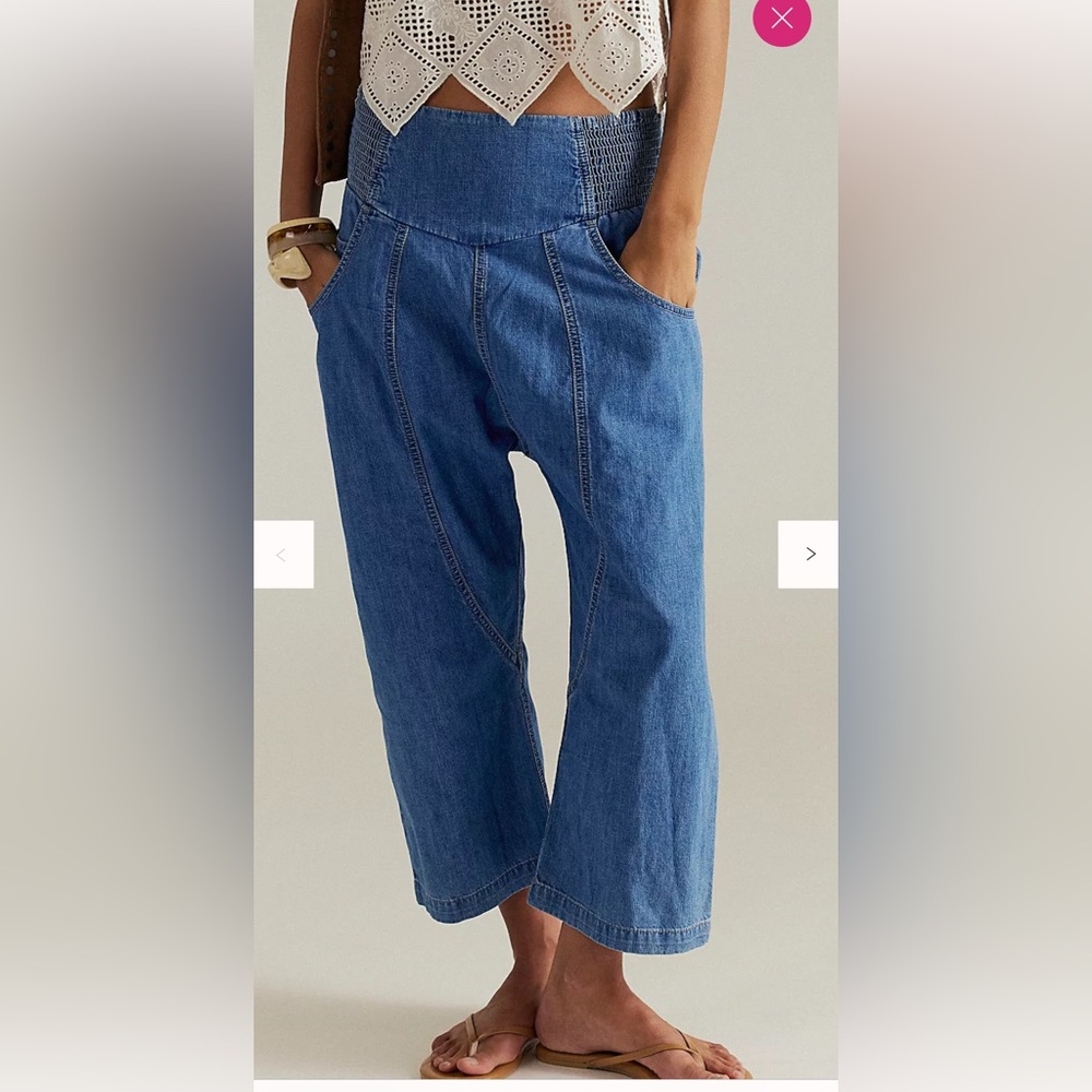 We The Free Blue Cropped Wide-Leg Jeans